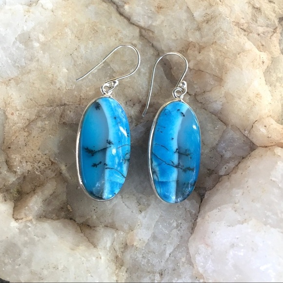 Blue dendritic opal merlinite sterling earrings NWT - Picture 2 of 5